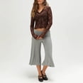 thumbnail image 3 of Women's Casual Wide Leg Cropped Pants Low Rise Fold Over Stretch Gaucho Pants for Summer Beach Holiday Streetwear, 3 of 6