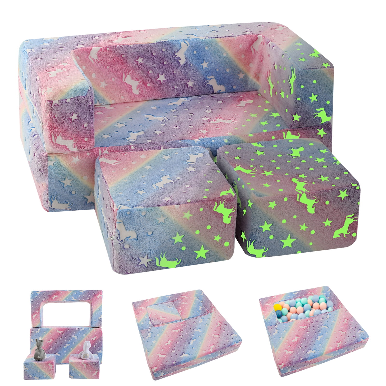 MeMoreCool Kids Couch Toddler Sofa, Fold Out Couch Modular Toddler