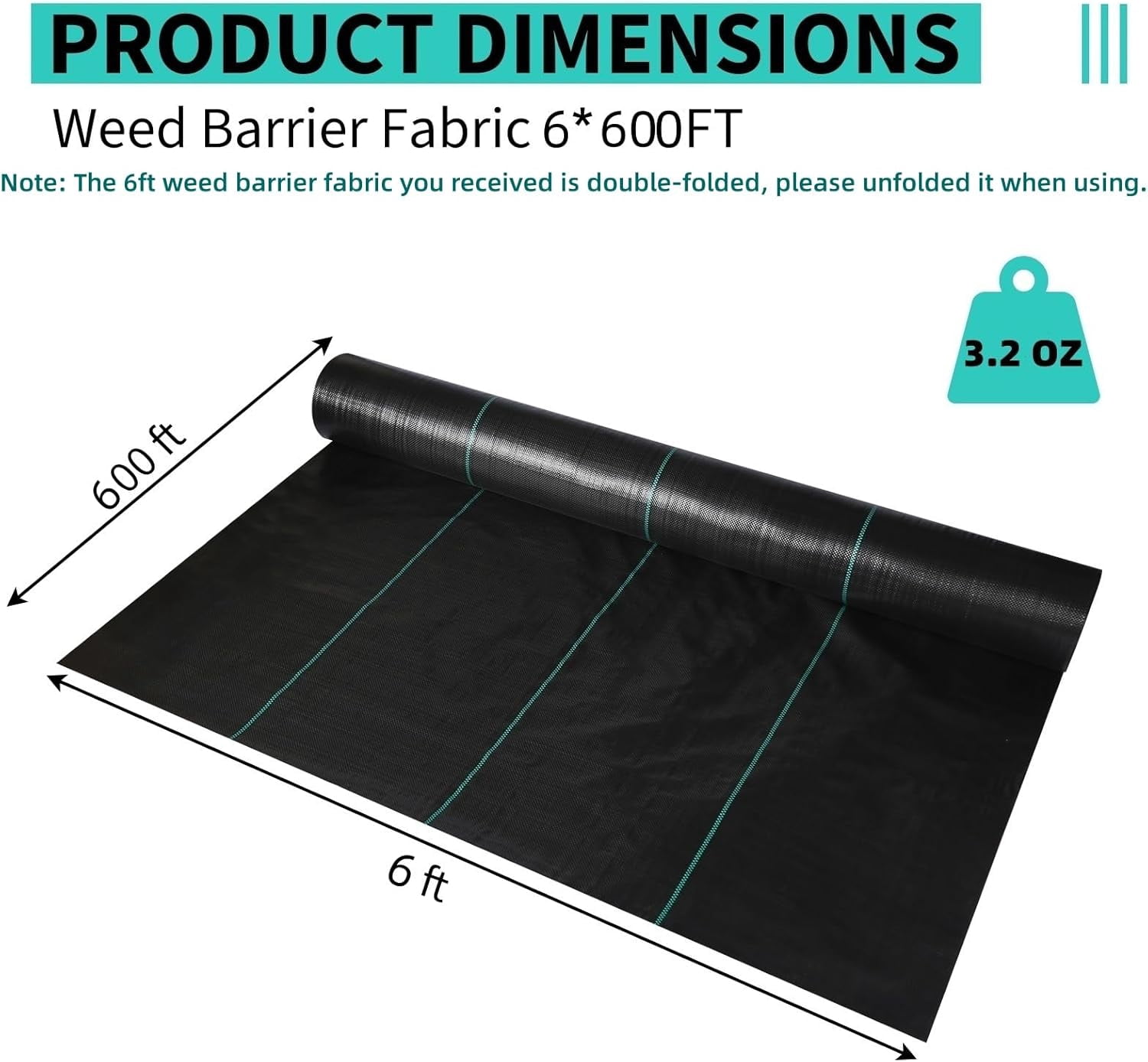Riedhoff Weed Barrier Fabric 6' x 600', 3.2 oz, Black