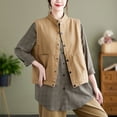 thumbnail image 4 of Xysaqa Womens Cotton Vests Button-Down Stand Collar Shirt Jackets Plain Lightweight Waistcoat Casual Sleeveless Jacket Cargo Vest with Big Pockets M-2XL, 4 of 5