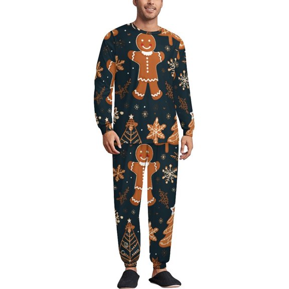 Ginger Christmas Tree Men's Pajama Set Sleepwear Pjs Lightweight Long Sleeve Crewneck Shirts and Bottoms Soft Comfy Sleep Sets XS