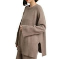 thumbnail image 4 of CENGNIAN No Boundarie Women's Oversized Long Sleeve Sweaters,Crewneck Knitted Pullover Sweater For Ladies,Womens Loose Trendy Outfits Pullover Top,*Khaki,Size Free Size, 4 of 6