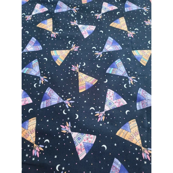 Timeless Treasures Teepees In Navy Blue 100% Cotton Fabric sold by the yard