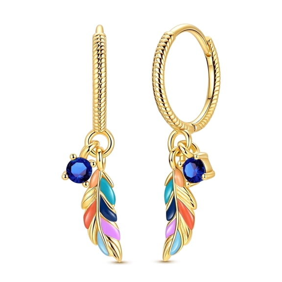 NARMO Women Original 925 Sterling Silver Hoop Earrings AAA CZ Bohemian Feather Jewelry Gift