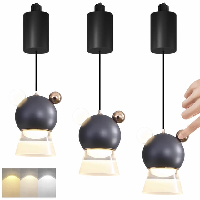 FSLiving Lumière de Rail Réglable en Hauteur, Lumière Suspendue H-Type Rétractable, Lumière LED Dimmable, Variateur Tactile Manuel, Lumière d'Accentuation Intérieure pour Îlot, 3 Couleurs, Lampe Downlight pour Chambre d'Enfant, Gris - 3 Lumières