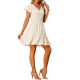 thumbnail image 4 of INSPIRE CHIC Women's V Neck Ruffle Cap Sleeve Flowy Tiered Hem Floral Dress White XS, 4 of 5