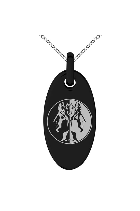 Stainless Steel Janus Greek God of Beginnings Engraved Small Oval Charm Pendant Necklace