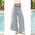 thumbnail image 2 of Sewkxo Womens Wide Leg Striped Boho Palazzo Pants with Lace Panel Summer Loose Elastic Waist Beach Vacation Lounge Pants,Blue L, 2 of 7