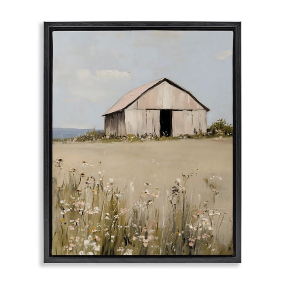 Stupell Industries Farmhouse Pretty Pink Barn Landscape Black Floating Frame Canvas Art, 17 x 21, by Franklyn Gregory
