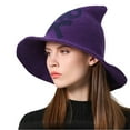 thumbnail image 3 of GPOECD Witch Style Wool Knit Bucket Hat For Halloween Party And Daily Sun Purple,One Size, 3 of 7