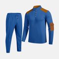 thumbnail image 4 of Men's Stand Collar Leather Breasted Pocket Long Sleeve Top Casual Sports Drawstring Pants Set, 4 of 5