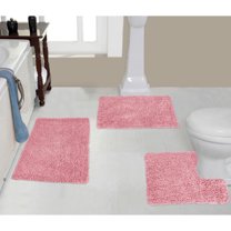 Home Weavers Fantasia Bath Rug 100% Cotton Non-Slip Bathroom Rug Set Machine Washable Bathroom Rug-17"x24", Bath Rug- 21"x34", U Shaped Contour- 20"x20", Pink Color 3 Piece Bath Rug set