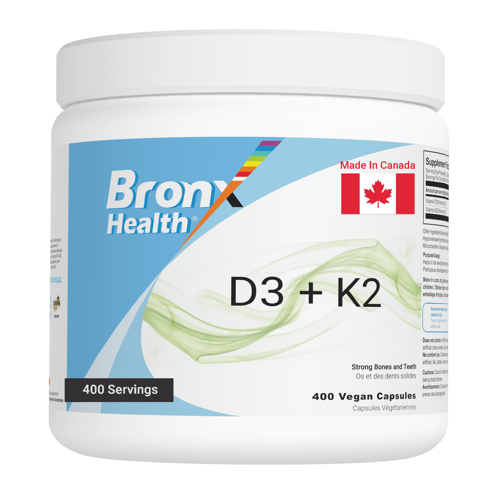 Bronx Health BRONX Vitamin D3 K2 (MK-7) High Potency 120MCG/1000 IU 400 Vegan Capsules