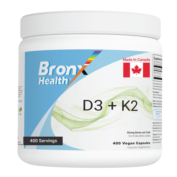 BRONX Vitamine D3 K2 (MK-7) Haute Puissance 120 MCG/1000 UI 400 Capsules Véganes