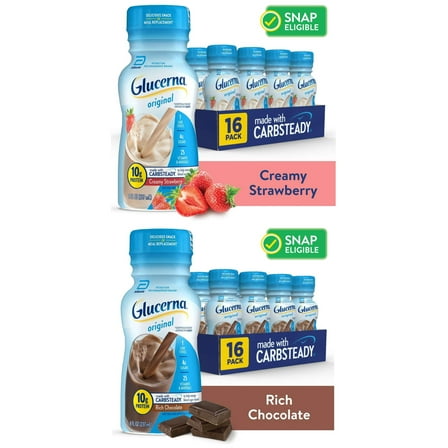 Glucerna Original Diabetic Protein Shake 32Ct Variety Pack (16 Chocolate & 16 Strawberry)