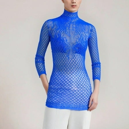 BUYISI Mens Sexy Lingerie Mesh Sheer Tight Body Stockings Fishnet Pantyhose Underwear Sapphire