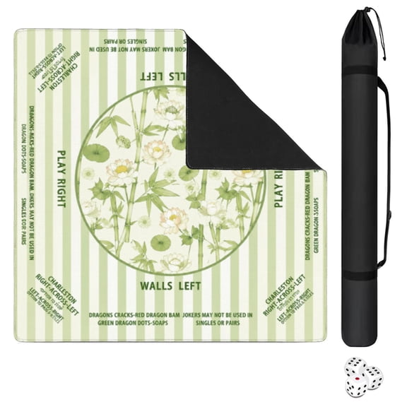 31.5 Inch Green Mahjong Mat Chinoiserie Floral Bird with Peony, Non-Slip Noise-Reducing Table Mat for American Mah Jong Poker Card Games Dominoes