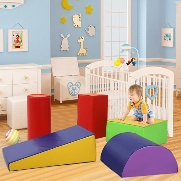 5-Piece Set Toddler Climbing Blocks Baby Climbing Toys Foam Climbing Blocks for Toddlers Soft Foam Block Activity Play Structures for Child Development, Color Coordination, Motor Skills