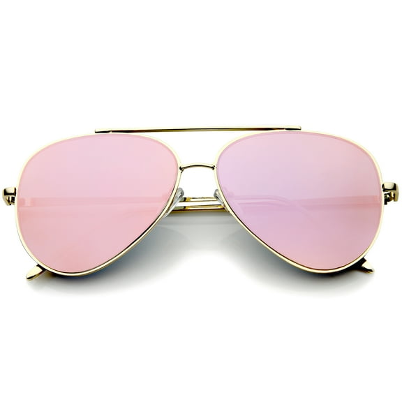 sunglassLA Female Mod Fashion Teardrop Rimless Mirror Flat Lens Metal Frame Aviator Sunglasses 58mm (Gold / Pink Mirror) - 58mm