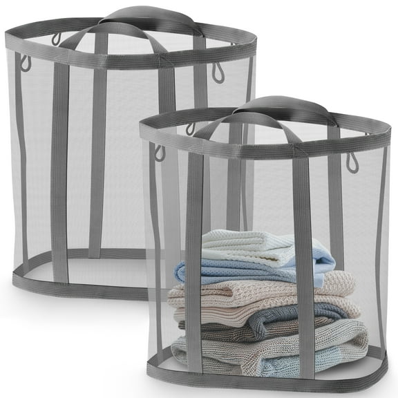 EEEkit 2pcs Collapsible Laundry Hampers w/Handles, Portable Large Laundry Basket, Foldable Laundry Bag for Dirty Clothes