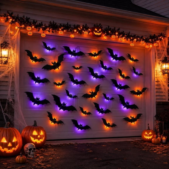 3D Led Bats Halloween Wall Decor, 2026 New 36 pcs light up bats, Glowing Bats for Wall 3d bat led decoration, assorted sizes, Halloween Decorations for Indoor Outdoor Home Window Party Supplies
