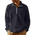 thumbnail image 2 of Zimjoy Mens Pullover Quarter Zip Casual Long Sleeve 1/4 Zipper Pullover Mens Lightweight Mock Neck Fall 1/4 Zipper Sweater Men Texture Waffle Sweatshirt, Navy M, 2 of 5