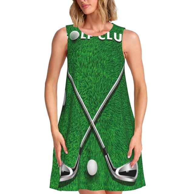 Fotbe Golf Sport Club Vestido de Verano sin Mangas para Mujer – Vestido Midi Línea A, Estilo Camiseta Floral, Vestido Playero Casual y Fluido