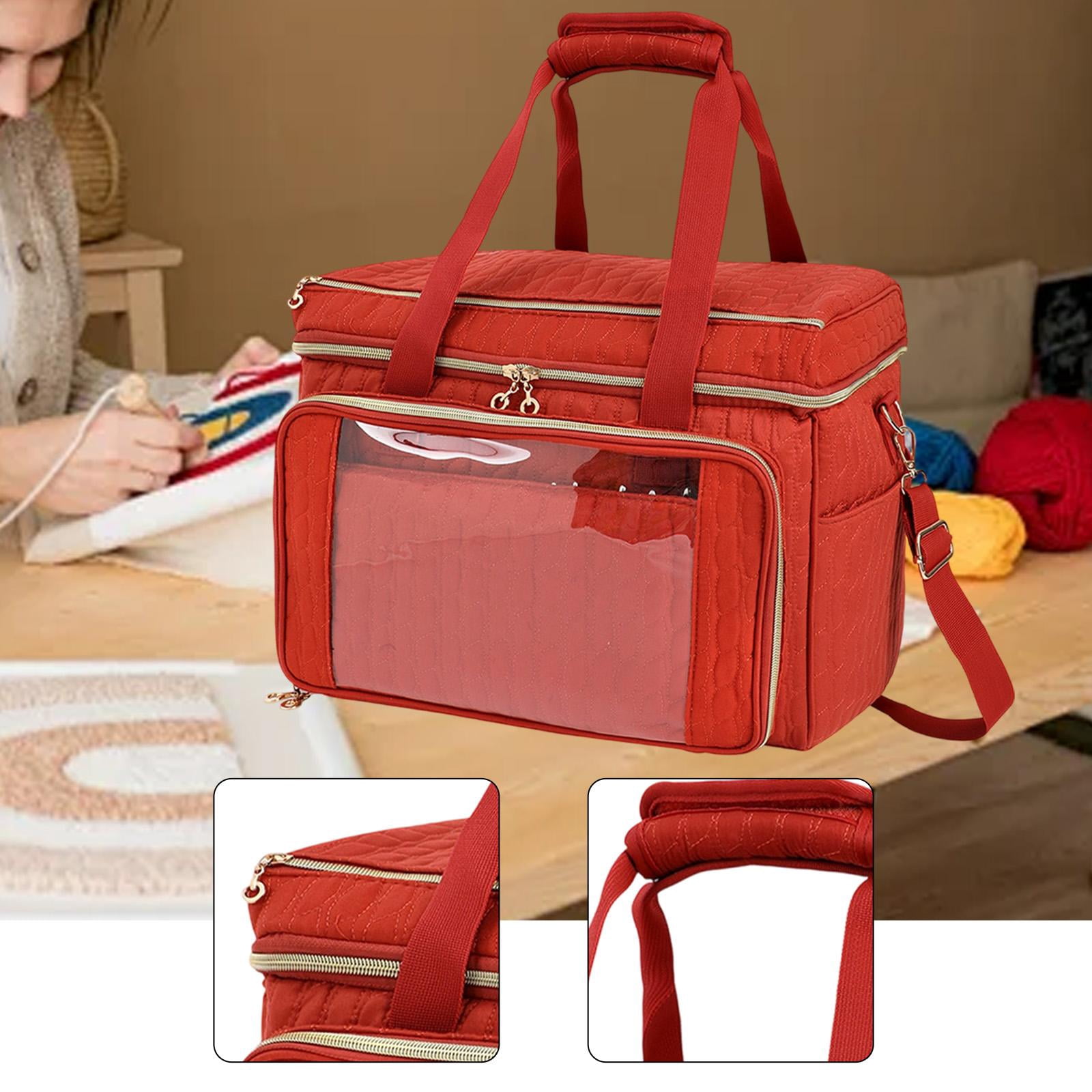 S SERENABLE Yarn Storage Tote Crochet Storage Bag Knitting Organizer Tote Carrying Case Cloth Material with Portable Strap Suitable for Crafters Gift Giving Trave red