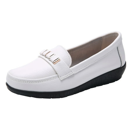 

nsendm Leather Shoes for Women Casual Fashion Womens Breathable Lace Up Shoes Flats Casual Natural Sandals for Women White 7