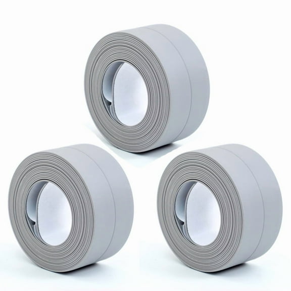 Caulk Tape - Self Adhesive Waterproof Sealant Strip for Bathroom, Kitchen, Sink, Tub, Shower, Bathtub & Toilet Edge Protection - Easy Peel (Gray, 3 Roll)