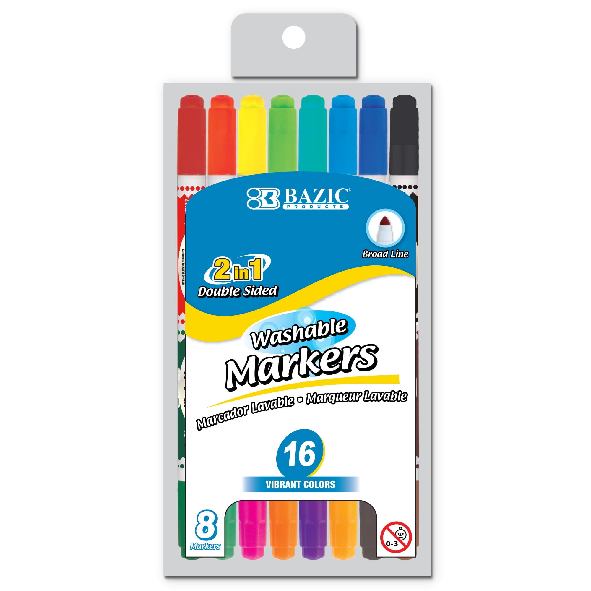 BAZIC Washable Markers Fine Line Pen 16 Color, Thin Dual Tip COloring