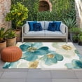 thumbnail image 3 of 5' x 7' Outdoor Rug, Elegant Floral Outdoor Washable Rug Large Floor Carpet, Abstract Turquoise Green Golden Flower Non Shedding Area Rug for Outside Patio RV Porch Deck Balcony Camping Living Room, 3 of 9