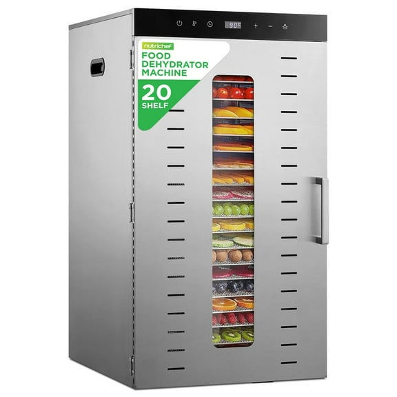 NutriChef 20 Layer Commercial Food Dehydrator Machine - Includes 20 Stainless Steel Trays, Built-in Digital Timer and Temperature Control, Ideal for Jerky Meat, Fruit, Pet Treats, and Vegetables
