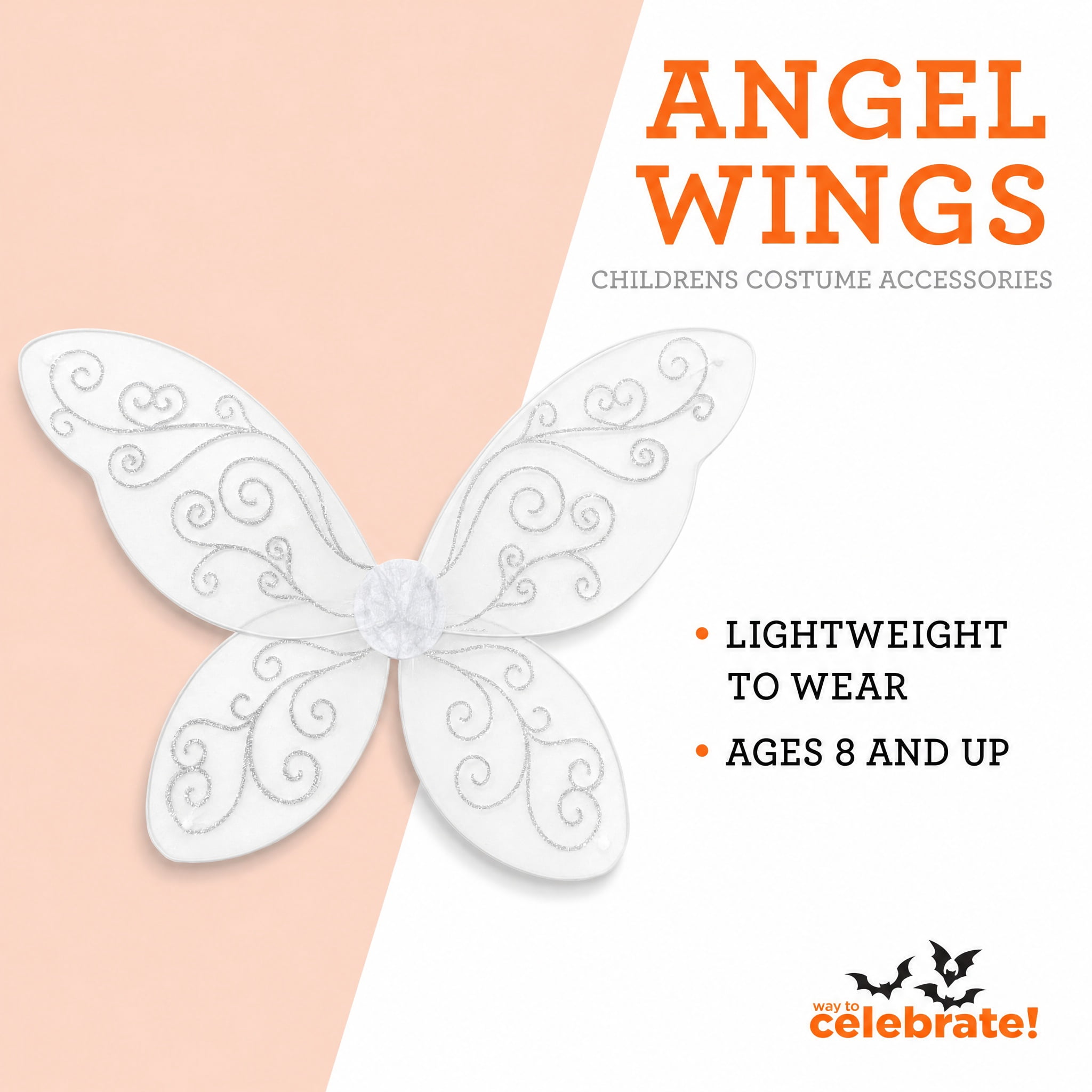 Angel Wings Costume Accessory for Children, White, One Size, Halloween by Way To Celebrate