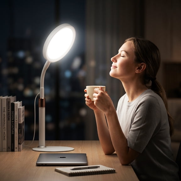 Shomterade UV-Free Light Therapy Lamp, 10000 Lux Stepless Dimmable, 3 Colors & 9 Brightness Levels for Home