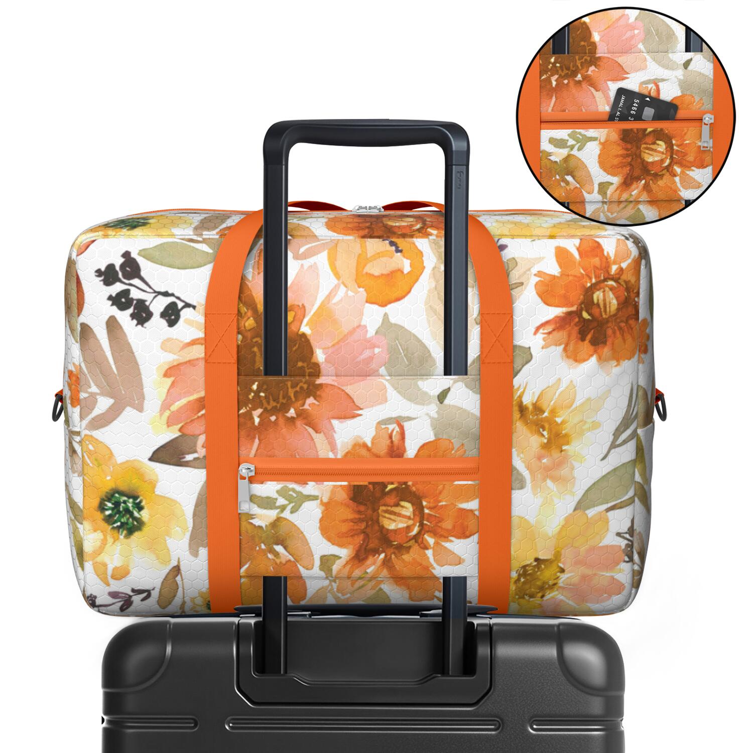 For Spirit Airlines Personal Item Bag 18x14x8 Inch, Floral Weekender Travel Bag, Foldable Travel Duffel Bag Underseat Carry on Bag with Luggage Sleeve for Women and Men 30L