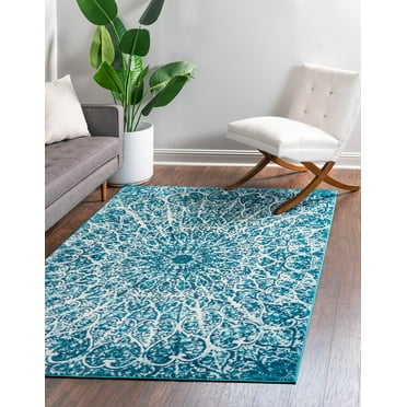 Rugs.com Monte Carlo Collection Rug – 6' x 9' Turquoise Medium Rug Perfect For Living Rooms, Large Dining Rooms, Open Floorplans