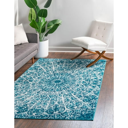 Rugs.com Monte Carlo Collection Rug – 6' x 9' Turquoise Medium Rug Perfect For Living Rooms, Large Dining Rooms, Open Floorplans