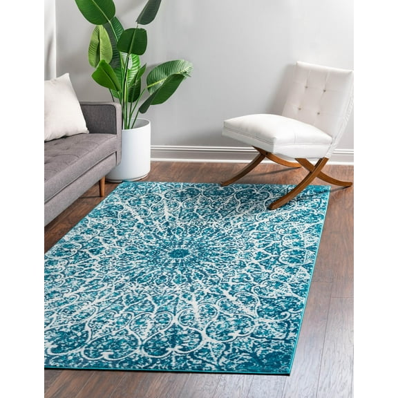 Rugs.com Monte Carlo Collection Rug – 6' x 9' Turquoise Medium Rug Perfect For Living Rooms, Large Dining Rooms, Open Floorplans