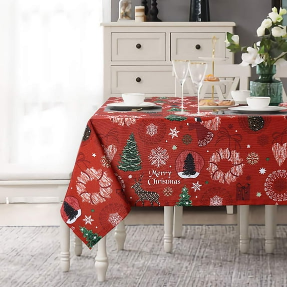 Christmas Rectangle Tablecloth with Christmas Deer Pattern for 4 Seats Table Waterproof Holiday Decoration Tablecloth Oblong Table Cover Protector for Party Kitchen Dinner,52x70 Inches