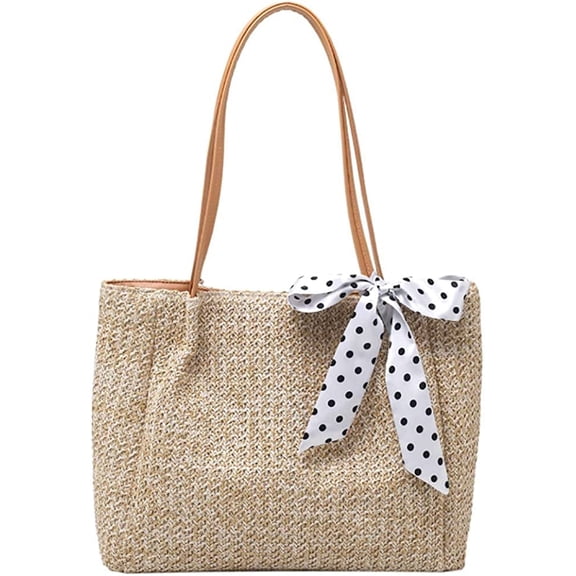 CoCopeaunts Summer Beach Tote Bag for Women Straw Beach Tote Bow Handbag Hobo Purse for Travel Vocation