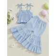 thumbnail image 6 of Toddler Baby Girl Smocked Outfit Tie-Up Strap Ruffle Camisole Tops Flared Pants Set Toddler Bell Bottom Outfit 6 18 24 Months 2T 3T 4T Summer Clothes, 6 of 8