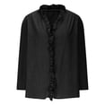 thumbnail image 5 of XIAOCHA Ruffle Trim Linen Tops For Women Three Quarter Sleeve V Neck Pullover Top Casual Weekend Blouses, 5 of 6