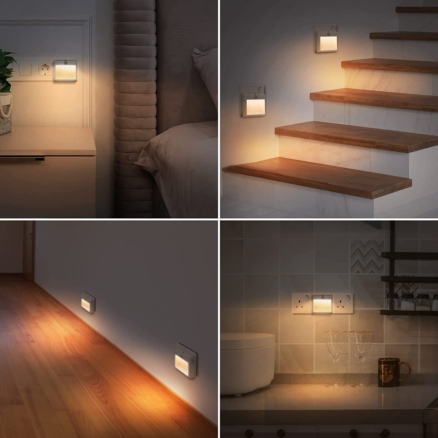 LQWELL® Veilleuse Pliable Avec Capteur Crépusculaire, Veilleuse Luminosité Réglable, Lumière De Prise Automatique, Lumière D'Orientation Blanc Chaud Pour Chambre D'Enfants Couloir (Blanc, 1 Pièce