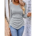 thumbnail image 4 of Womens Long Sleeve Shirts V Neck Ribbed Knit Slim Fit Light-Weight Sweater Fall Dressy Casual Tops Grey L, 4 of 9