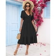 thumbnail image 2 of Vestido de verano AUSELILY para mujer, cuello en V, manga corta, negro, 2 of 6