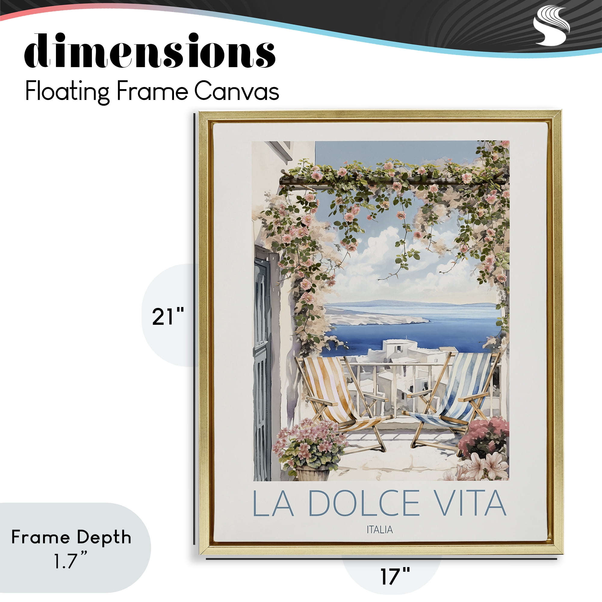 Stupell Industries Coastal Italian Balcony View Gold Framed Floater Canvas Wall Art, design by CAD Designs