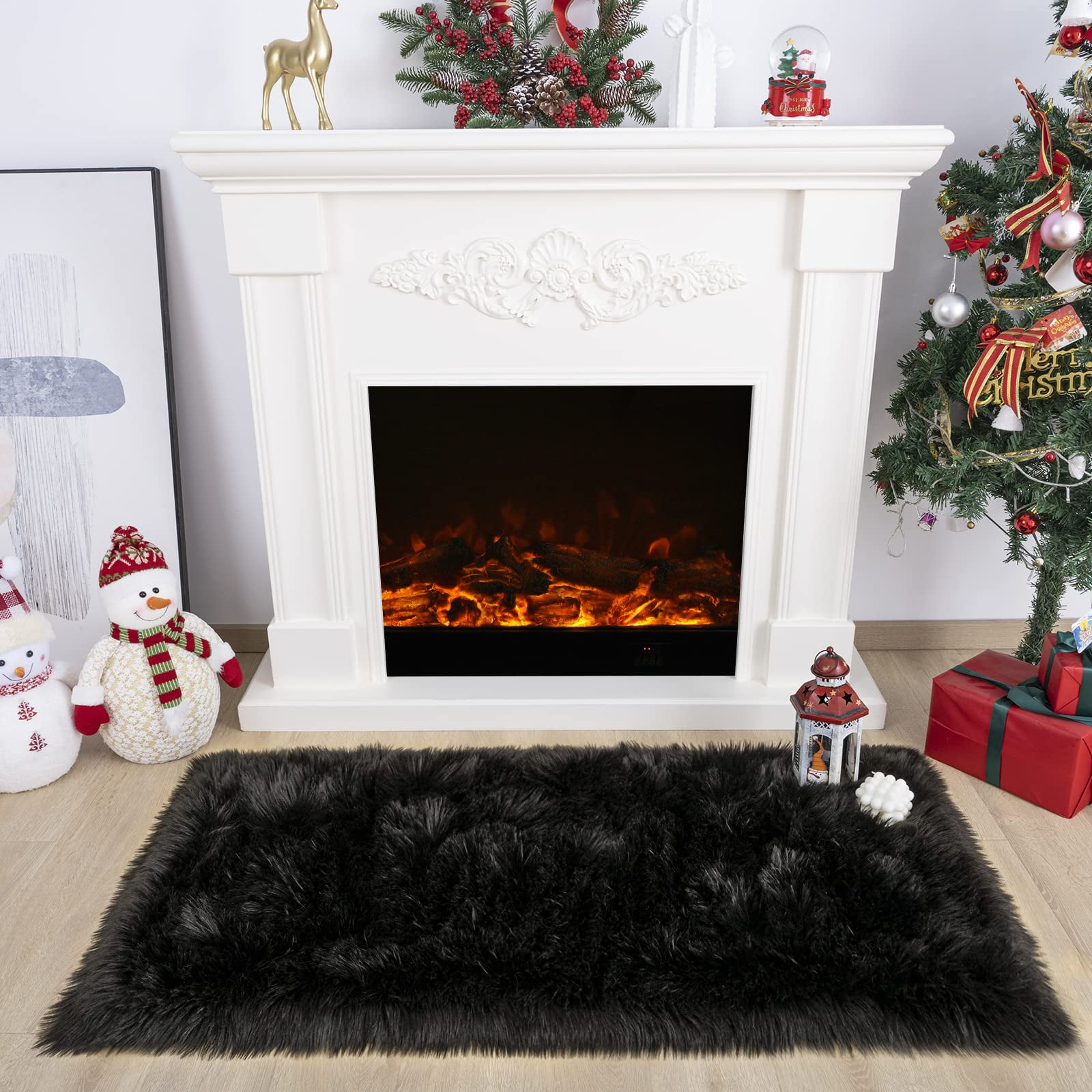 Ghouse Rectangular Black Area Rug 2x5 feet, Thick and Fluffy Faux