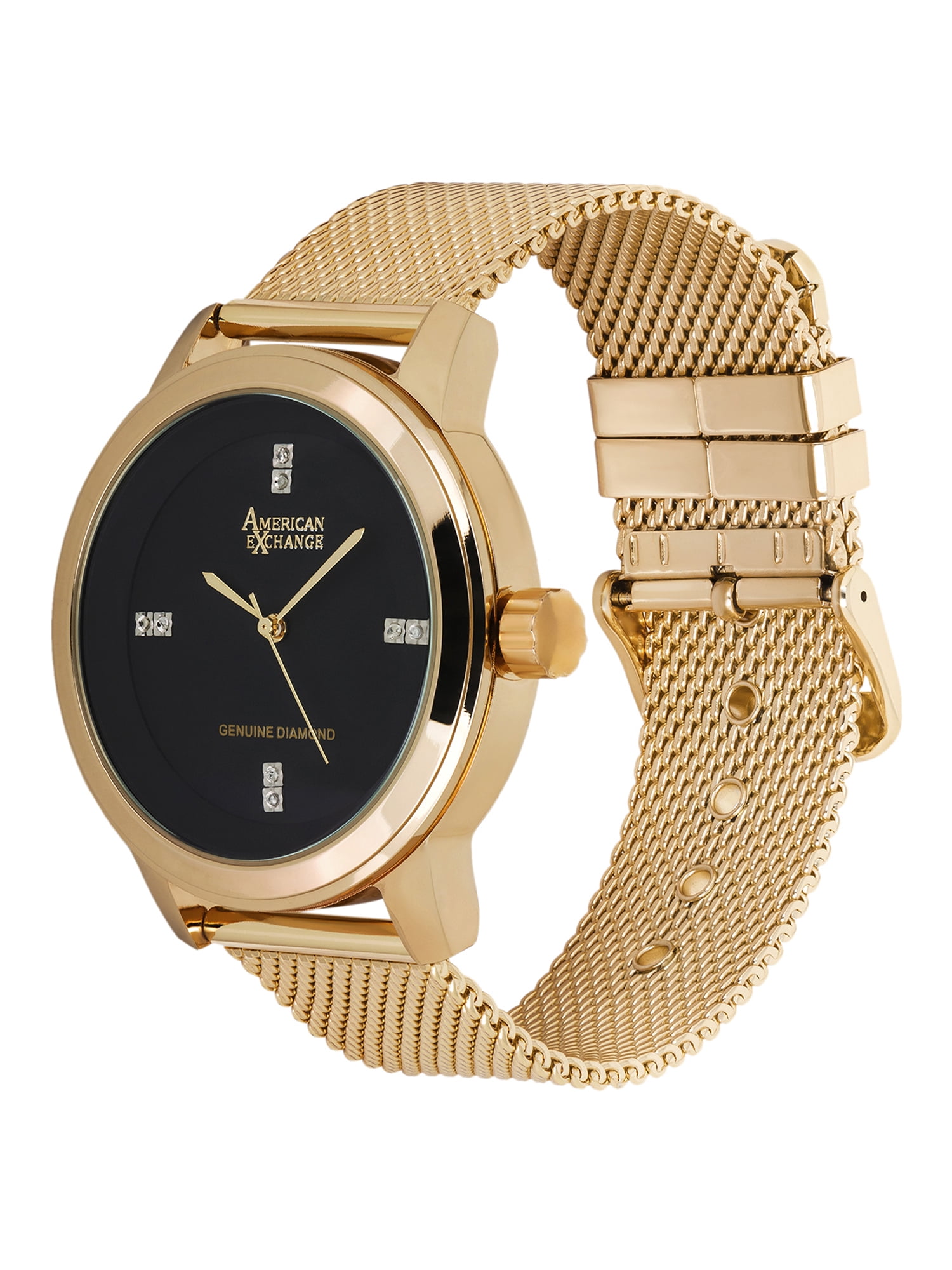 American Exchange Men's Genuine Diamond Collection Gold Mesh Bracelet Watch