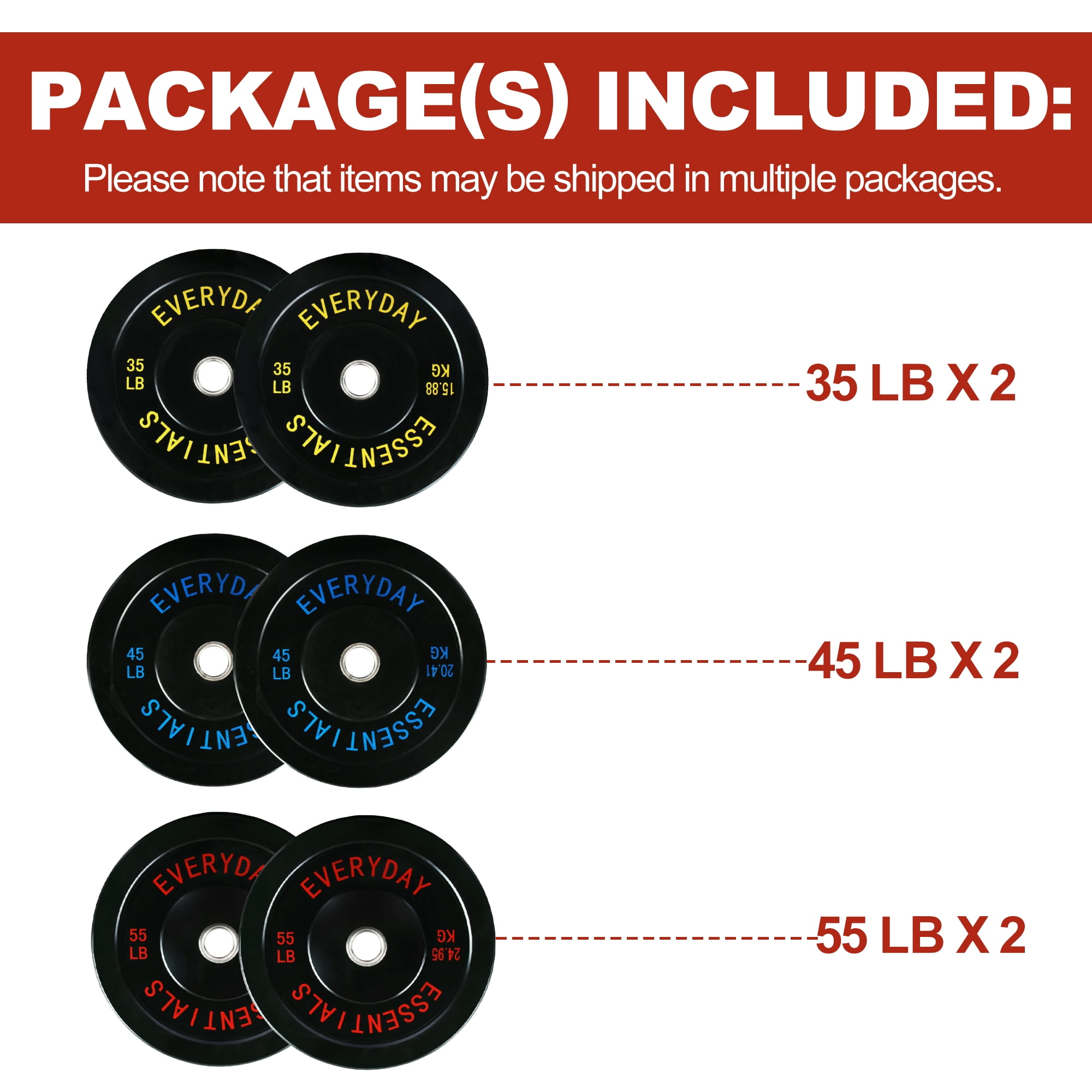 FlexWave 2-Inch Olympic Bumper Weight Plate Set，with Steel Hub, Black, Multiple Sizes，for Strength Training & Home Gym